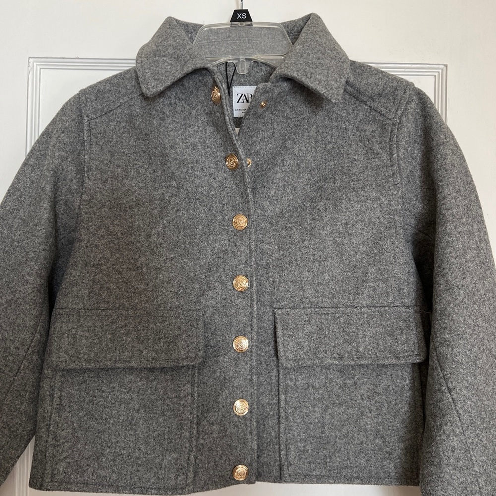 Zara Soft Jacket Gold Button Grey Extra Small XS